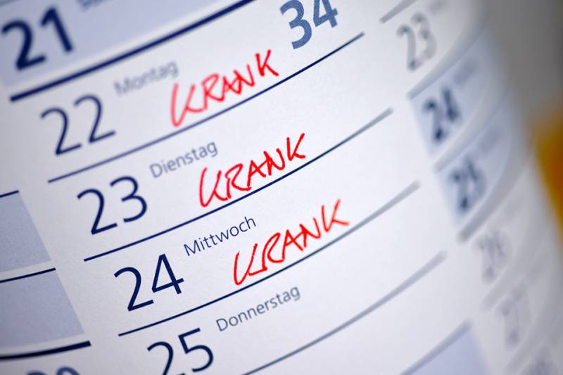 Kalender mit Krankentagen